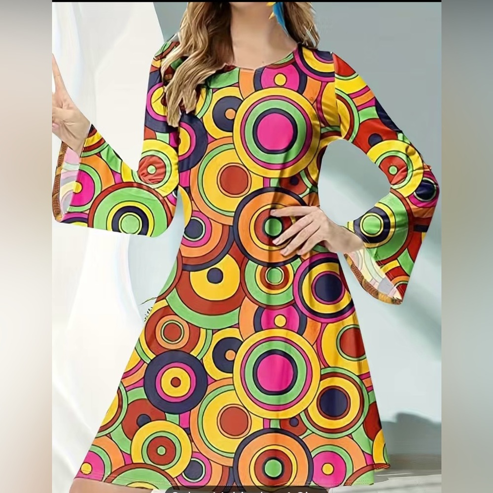 Multi-colored 70’s Style Retro Dress (S)